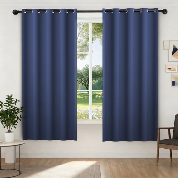 XUEYU 100% Blackout Curtains for Bedroom, Light Blocking Thermal Insulated Curtains with Noise Reduction, 52x72 Inch Room Darkening Window Drapes, Set of 2 Panels, Navy