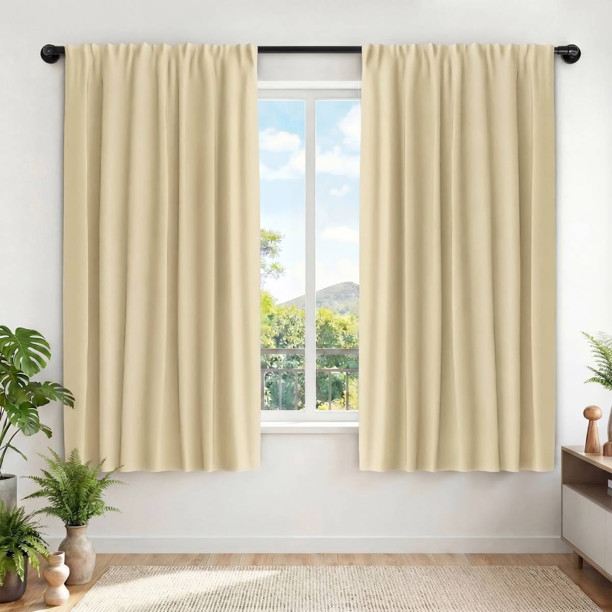 XUEYU Blackout Curtains for Bedroom 72 Inch - Window Curtains Blackout with Grommets Thermal Insulated Room Darkening Light Blocking for Living Room Windows, 2 Panels,Beige