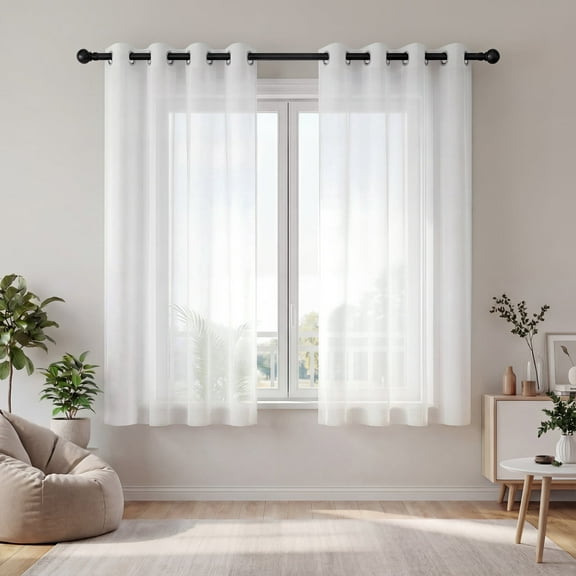 XUEYU Sheer Curtains 72 Inch Long, Window Curtain Panels, Rod Pocket Voile Sheer Panel Drapes, Light Filtering for Bedroom, Living Room, Yard, 2 Panels, 52" W x 72" L, White