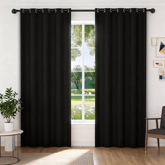 XUEYU 100% Blackout Curtains for Bedroom, Light Blocking Thermal Insulated Curtains with Noise Reduction, 52x84 Inch Room Darkening Window Drapes, Set of 2 Panels, Black