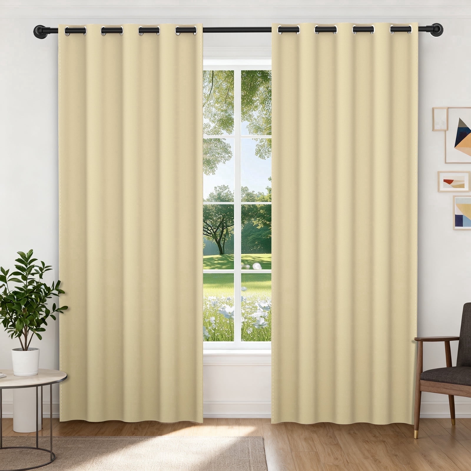 XUEYU 100% Blackout Curtains for Bedroom, Light Blocking Thermal Insulated Curtains with Noise Reduction, 52x84 Inch Room Darkening Window Drapes, Set of 2 Panels, Beige