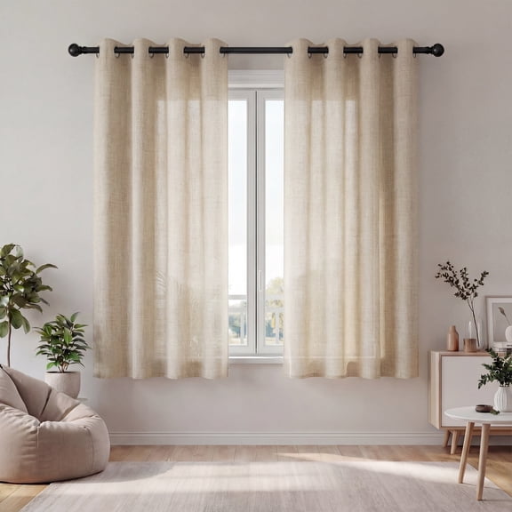 XUEYU Sheer Curtains 72 Inch Long, Window Curtain Panels, Rod Pocket Voile Sheer Panel Drapes, Light Filtering for Bedroom, Living Room, Yard, 2 Panels, 52" W x 72" L, Linen