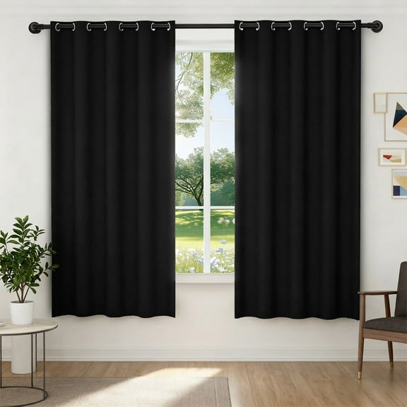 XUEYU 100% Blackout Curtains for Bedroom, Light Blocking Thermal Insulated Curtains with Noise Reduction, 52x72 Inch Room Darkening Window Drapes, Set of 2 Panels, Black