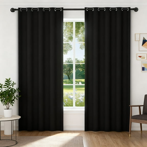 XUEYU 100% Blackout Curtains for Bedroom, Light Blocking Thermal Insulated Curtains with Noise Reduction, 52x84 Inch Room Darkening Window Drapes, Set of 2 Panels, Black