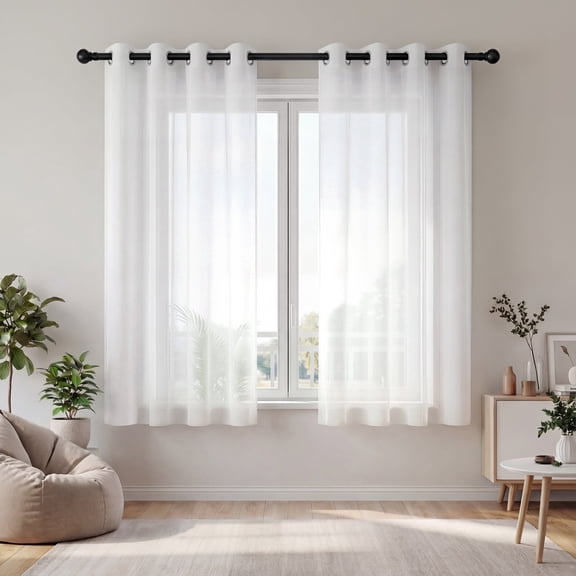 XUEYU Sheer Curtains 72 Inch Long, Window Curtain Panels, Rod Pocket Voile Sheer Panel Drapes, Light Filtering for Bedroom, Living Room, Yard, 2 Panels, 52" W x 72" L, White