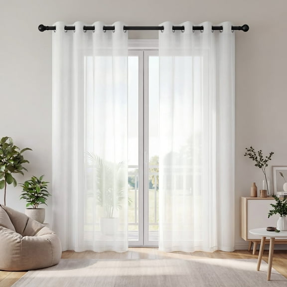 XUEYU Sheer Curtains 84 Inch Long, Window Curtain Panels, Rod Pocket Voile Sheer Panel Drapes, Light Filtering for Bedroom, Living Room, Yard, 2 Panels, 52" W x 84" L, White