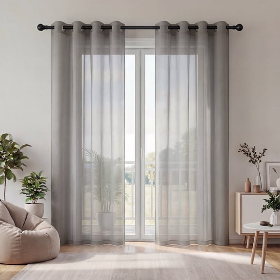 XUEYU Sheer Curtains 84 Inch Long, Window Curtain Panels, Rod Pocket Voile Sheer Panel Drapes, Light Filtering for Bedroom, Living Room, Yard, 2 Panels, 52" W x 84" L, Gray