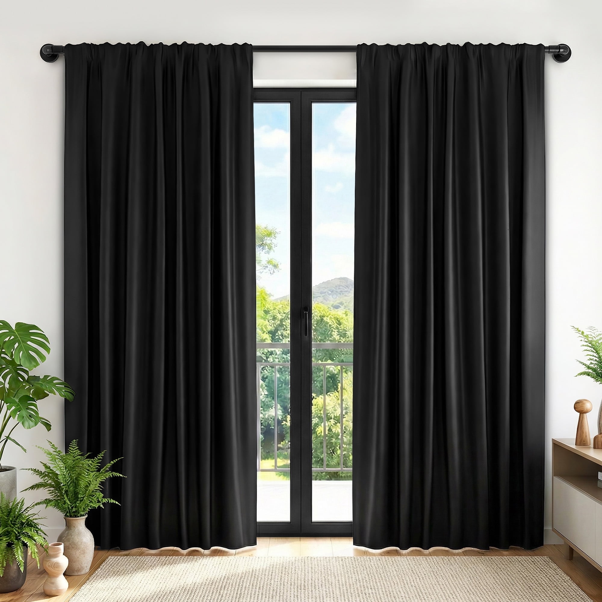 XUEYU Blackout Curtains for Bedroom 84 Inch - Window Curtains Blackout with Grommets Thermal Insulated Room Darkening Light Blocking for Living Room Windows, 2 Panels,Black