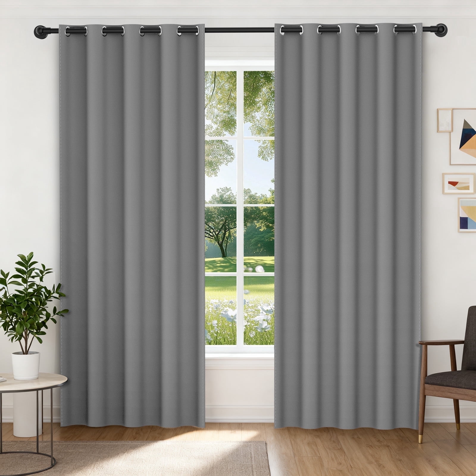 XUEYU 100% Blackout Curtains for Bedroom, Light Blocking Thermal Insulated Curtains with Noise Reduction, 52x84 Inch Room Darkening Window Drapes, Set of 2 Panels, Gray