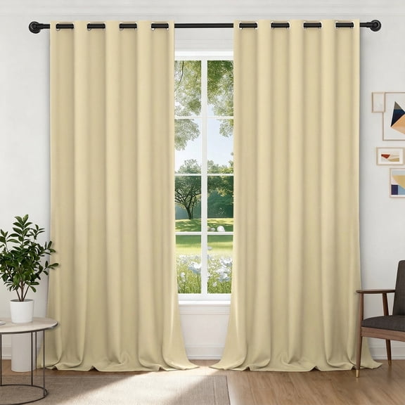 XUEYU 100% Blackout Curtains for Bedroom, Light Blocking Thermal Insulated Curtains with Noise Reduction, 52x96 Inch Room Darkening Window Drapes, Set of 2 Panels, Beige