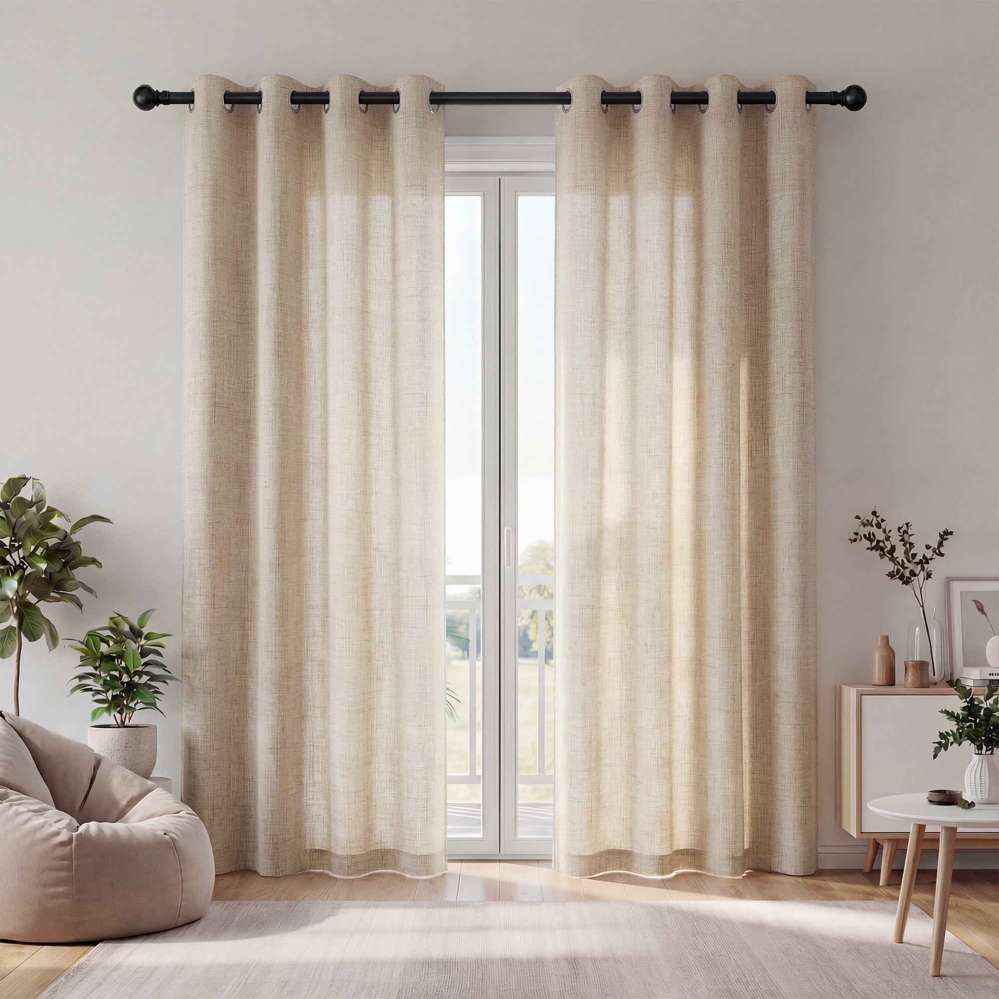 XUEYU Sheer Curtains 84 Inch Long, Window Curtain Panels, Rod Pocket Voile Sheer Panel Drapes, Light Filtering for Bedroom, Living Room, Yard, 2 Panels, 52" W x 84" L, Linen