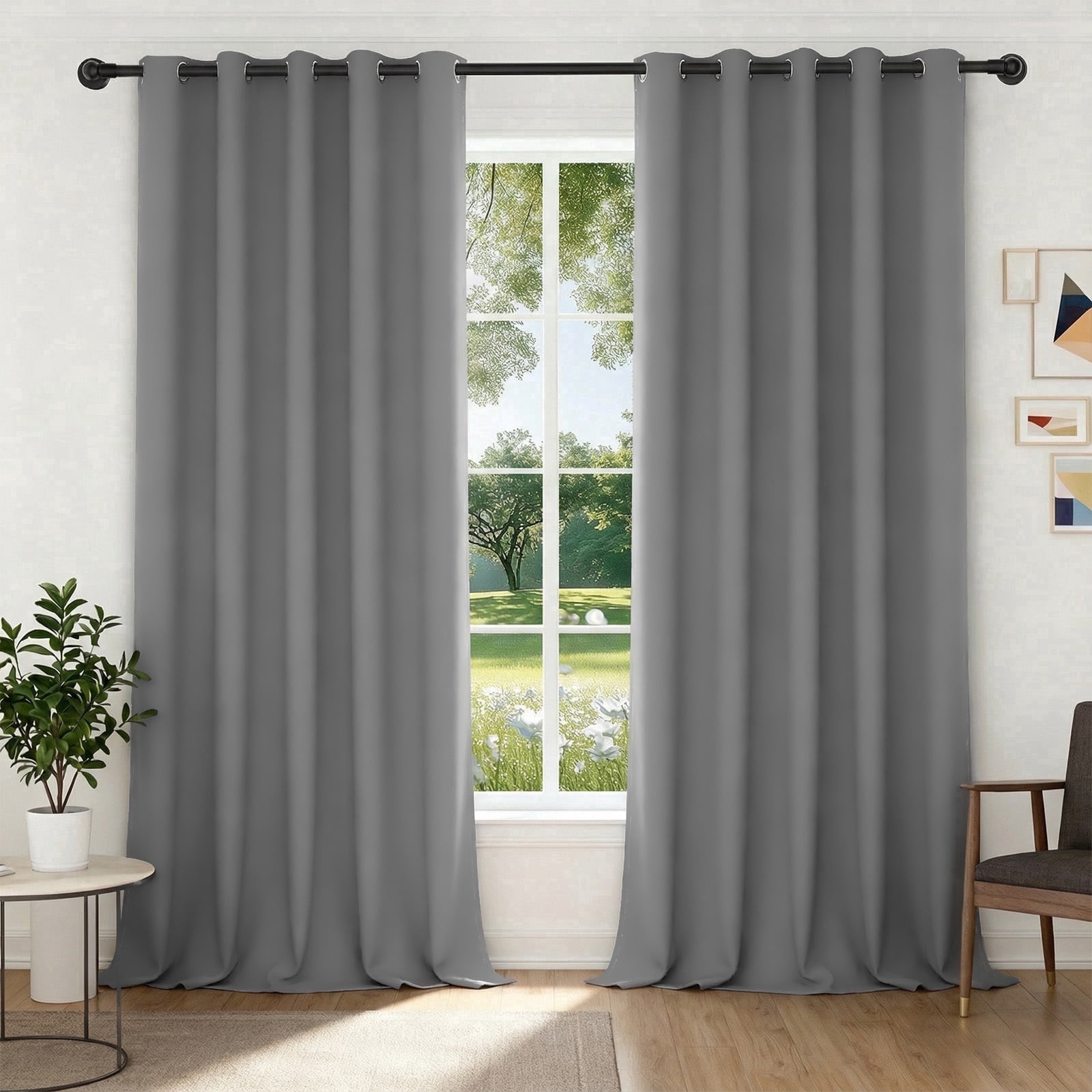 XUEYU 100% Blackout Curtains for Bedroom, Light Blocking Thermal Insulated Curtains with Noise Reduction, 52x96 Inch Room Darkening Window Drapes, Set of 2 Panels, Gray