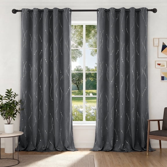 XUEYU 100% Blackout Curtains for Bedroom, Light Blocking Thermal Insulated Curtains with Noise Reduction, 52x96 Inch Room Darkening Window Drapes, Set of 2 Panels, Print Gray
