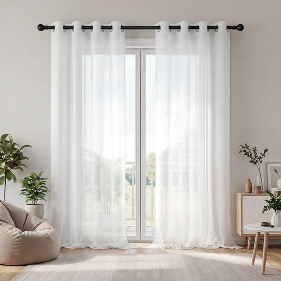 XUEYU Sheer Curtains 96 Inch Long, Window Curtain Panels, Rod Pocket Voile Sheer Panel Drapes, Light Filtering for Bedroom, Living Room, Yard, 2 Panels, 52" W x 96" L, White