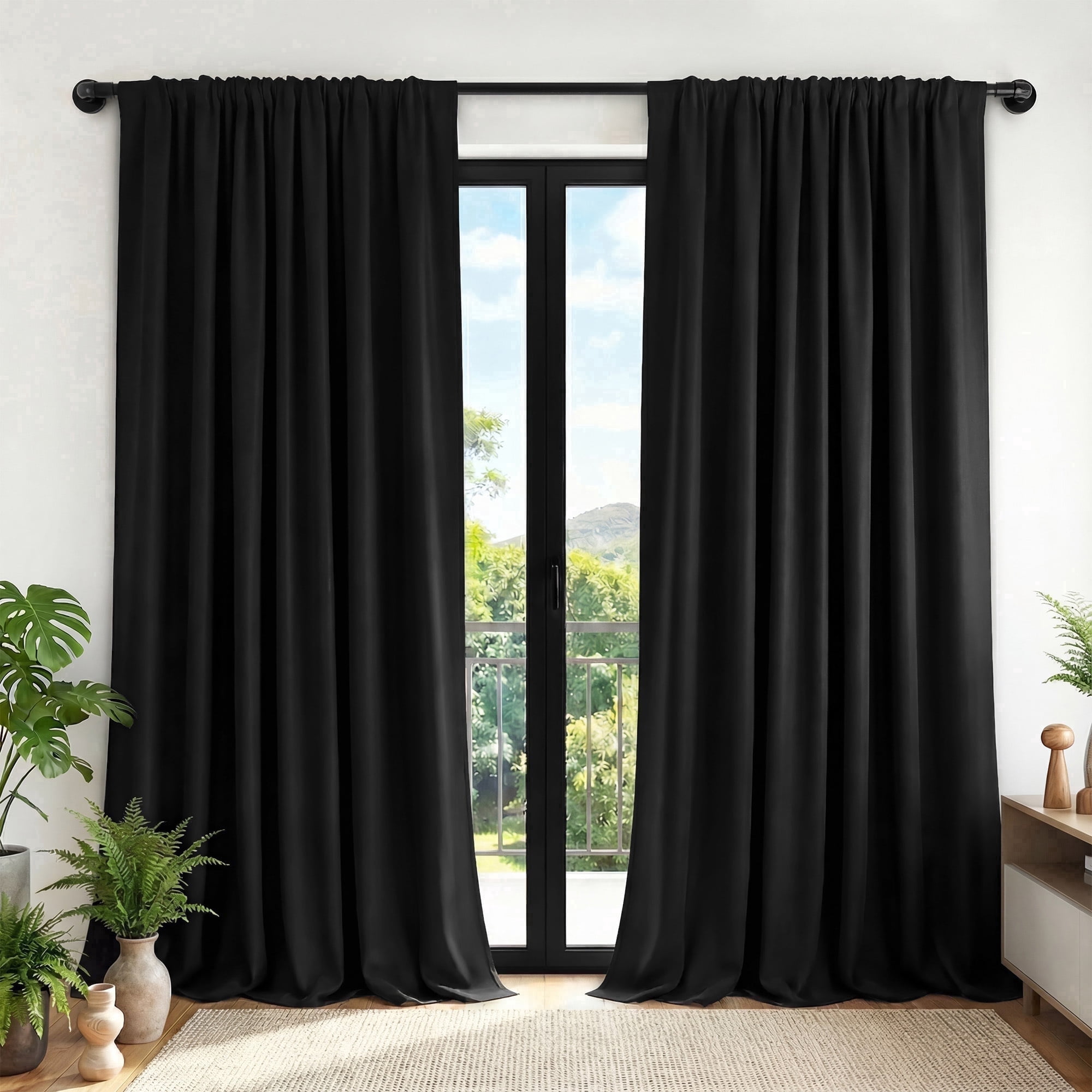 XUEYU Blackout Curtains for Bedroom 96 Inch - Window Curtains Blackout with Grommets Thermal Insulated Room Darkening Light Blocking for Living Room Windows, 2 Panels,Black