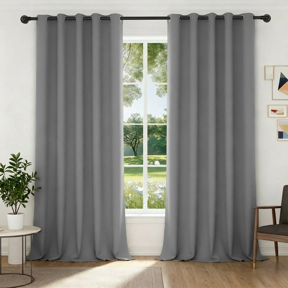 XUEYU 100% Blackout Curtains for Bedroom, Light Blocking Thermal Insulated Curtains with Noise Reduction, 52x96 Inch Room Darkening Window Drapes, Set of 2 Panels, Gray