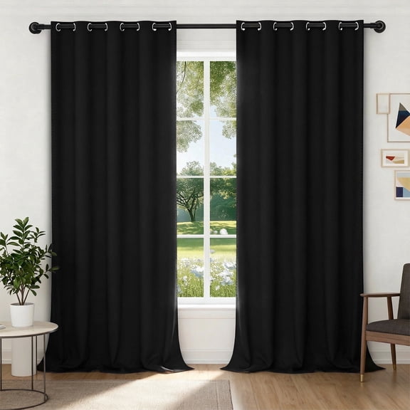 XUEYU 100% Blackout Curtains for Bedroom, Light Blocking Thermal Insulated Curtains with Noise Reduction, 52x96 Inch Room Darkening Window Drapes, Set of 2 Panels, Black