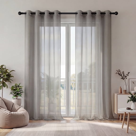 XUEYU Sheer Curtains 96 Inch Long, Window Curtain Panels, Rod Pocket Voile Sheer Panel Drapes, Light Filtering for Bedroom, Living Room, Yard, 2 Panels, 52" W x 96" L, Gray