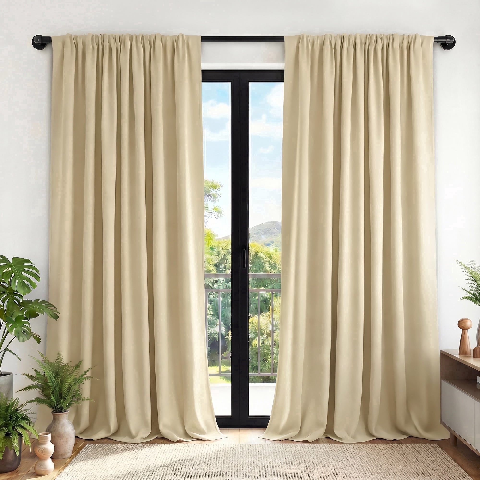 XUEYU Blackout Curtains for Bedroom 96 Inch - Window Curtains Blackout with Grommets Thermal Insulated Room Darkening Light Blocking for Living Room Windows, 2 Panels,Beige