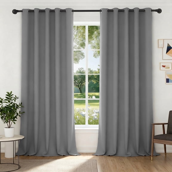 XUEYU 100% Blackout Curtains for Bedroom, Light Blocking Thermal Insulated Curtains with Noise Reduction, 52x96 Inch Room Darkening Window Drapes, Set of 2 Panels, Gray