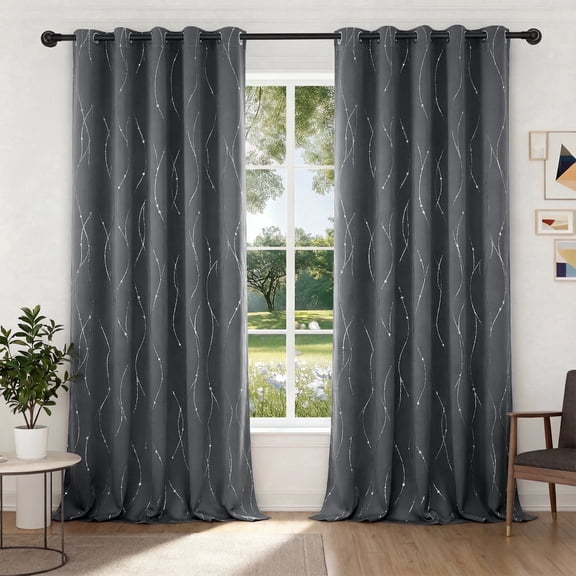 XUEYU 100% Blackout Curtains for Bedroom, Light Blocking Thermal Insulated Curtains with Noise Reduction, 52x96 Inch Room Darkening Window Drapes, Set of 2 Panels, Print Gray