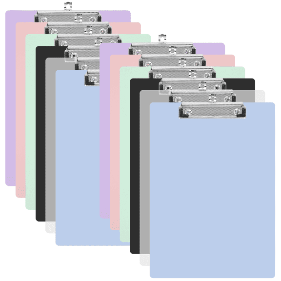 XUEYU Plastic Clipboards Set of 12, Multi Color Plastic Clipboards Bulk, 12.5 x 9 Inch Heavy Duty Plastic Clipboards, Holds 100 Sheets, Jumbo Clip, Multi Color for Classroom & Office