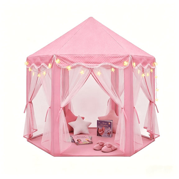 XUEYU Princess Play Tent for Girls, Kids Playhouse for Indoor & Outdoor Games, Princess Castle Play Tent with Star Lights for Toddlers, Large Hexagon Playhouse Childrens Toys and Gifts, 55 x 53