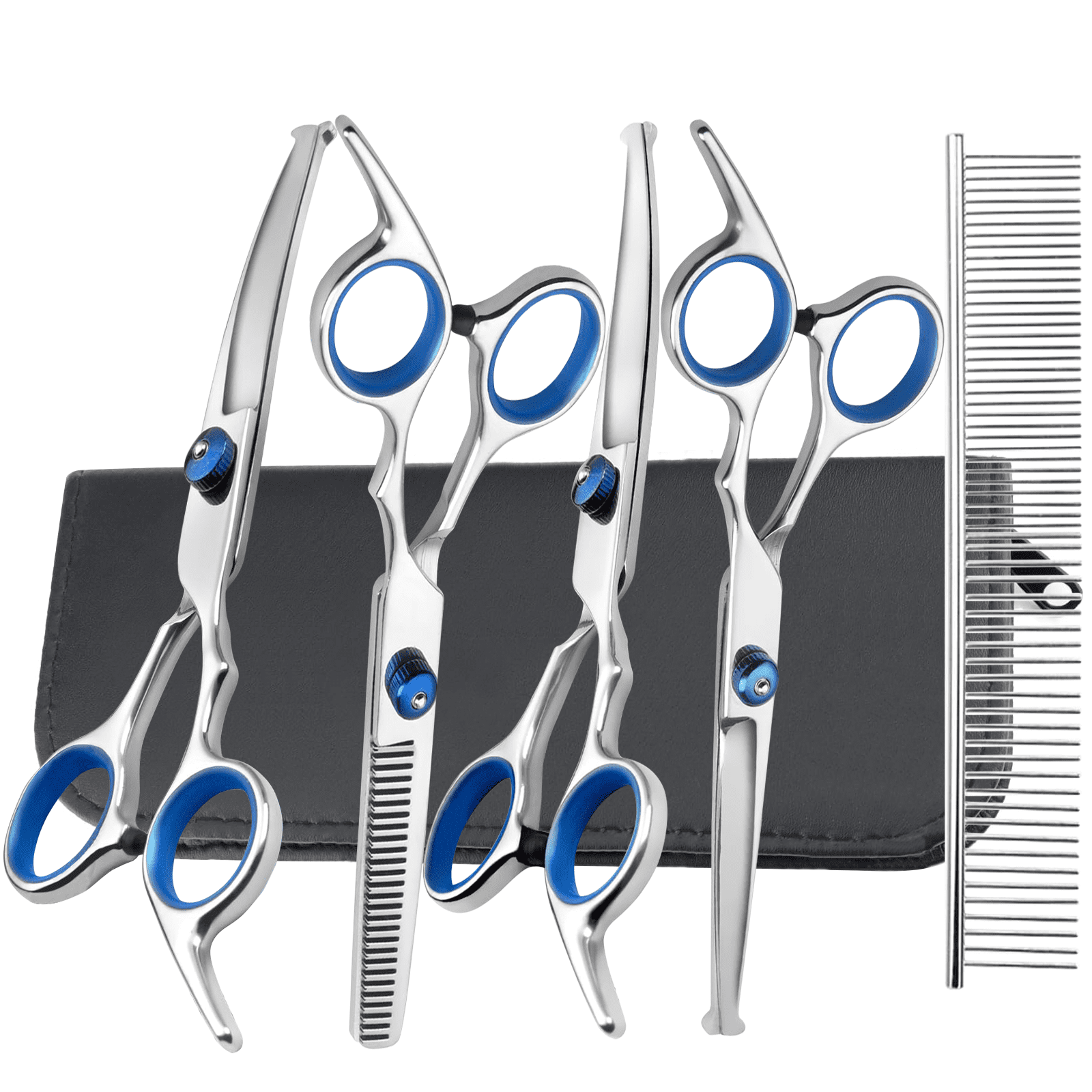 XUEYU Professional Dog Grooming Scissors Kit, 6 in 1 Dog Grooming Scissors with Safety Round Tips, 4CR Stainless Steel & Heavy-duty, Sharp & Study Pet Grooming Shears Kit for Dogs Cats(Blue)