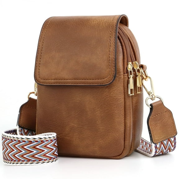 Crossbody Bags for Women, XUEYU Small Shoulder Handbags, Crossbody Purse for Women with Detachable & Adjustable Guitar Strap, Fashionable Shoulder Bag Double Compartment & Back Zipper Pocket, Brown