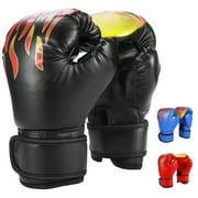 XUEYU Upgrade Boxing Gloves for Kids, MMA Gloves with Boxing Hands Wraps, 6oz & PU Fire Flame Printed Youth Training Gloves for 4-12 Years Old, Gloves for Kid’s Training, Sparing & Idea gift, Black