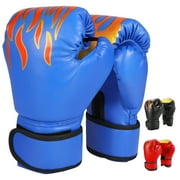 XUEYU Upgrade Boxing Gloves for Kids, MMA Gloves with Boxing Hands Wraps, 6oz & PU Fire Flame Printed Youth Training Gloves for 4-12 Years Old, Gloves for Kid’s Training, Sparing & Idea gift, Bule