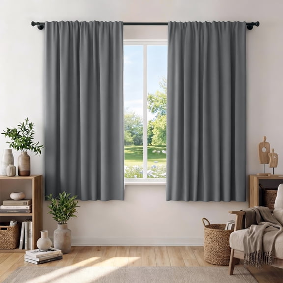 XUEYU Window Curtains Blackout, Back Tab Curtains 63 Inch, 100% Blackout Curtains Darkening Light Blocking Curtains for Living Room Bedroom Full Light Blocking Curtains 2 Panel Set,W42 x L63, Gray