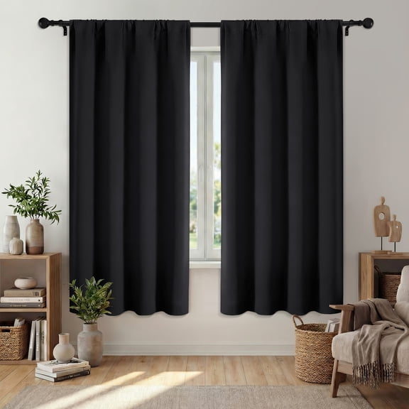 XUEYU Window Curtains Blackout, Back Tab Curtains 72 Inch, 100% Blackout Curtains Darkening Light Blocking Curtains for Living Room Bedroom Full Light Blocking Curtains 2 Panel Set,W42 x L72, Black