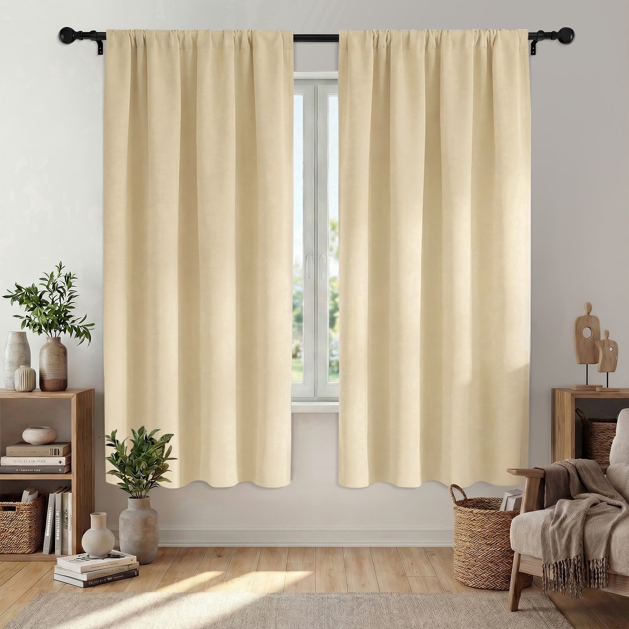 XUEYU Window Curtains Blackout, Back Tab Curtains 72 Inch, 100% Blackout Curtains Darkening Light Blocking Curtains for Living Room Bedroom Full Light Blocking Curtains 2 Panel Set,W42 x L72, Beige