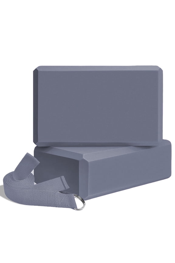Yoga Block 2 Packs with Strap Set, High Density & Lightweight EVA Foam Blocks(9x6x3 inches), Soft Non-Slip Surface & 6FT Strap for Yoga, General Fitness, Pilates, Stretching and Toing