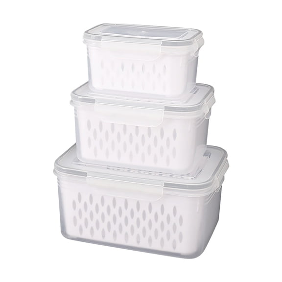 XUFLVPSEF 3 Pack Fruit Storage Containers for Fridge, Produce Saver Vegetable Container with Drain Colanders - Refrigerator Organizer for Lettuce Berry Keepers