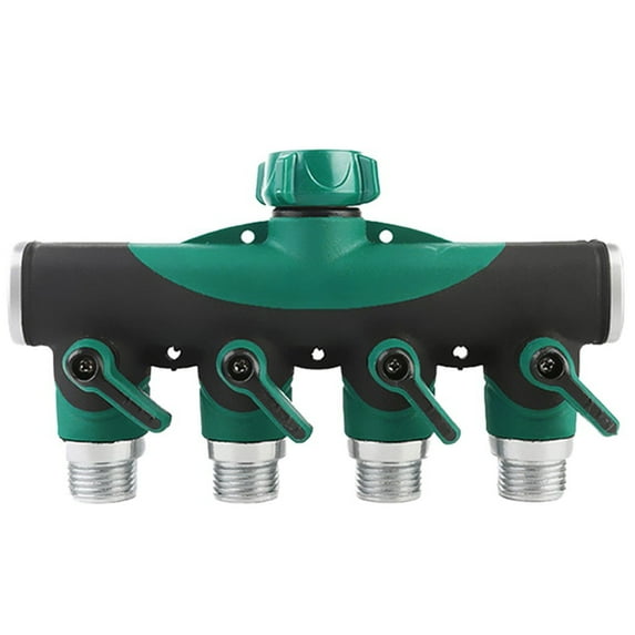 XUFLVPSEF 4-Way Brass Water Distribution Splitter - Patio Garden Hose Connector with Individual Shutoff Valves for Multi-Zone Irrigation