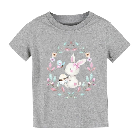 XUFLVPSEF Baby Boy Clothes Toddler Kids Baby Girl T Shirts Short Sleeve Tee Shirts Baby Bunny Tshirt Easter Clothes Princess Vest Shirt Top Baby Girls' Clothing Grey 2-4 Years
