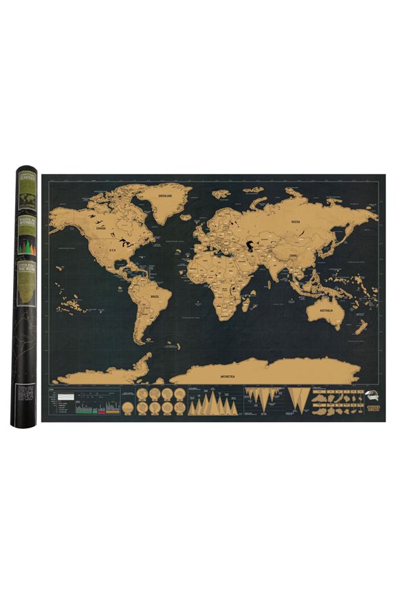 Detailed Scratch off World Map Poster Black and Gold Scratchable World Map Glossy Laminated Travel World Map Full Accessories Kit Best Gift Scratch off Map of the World