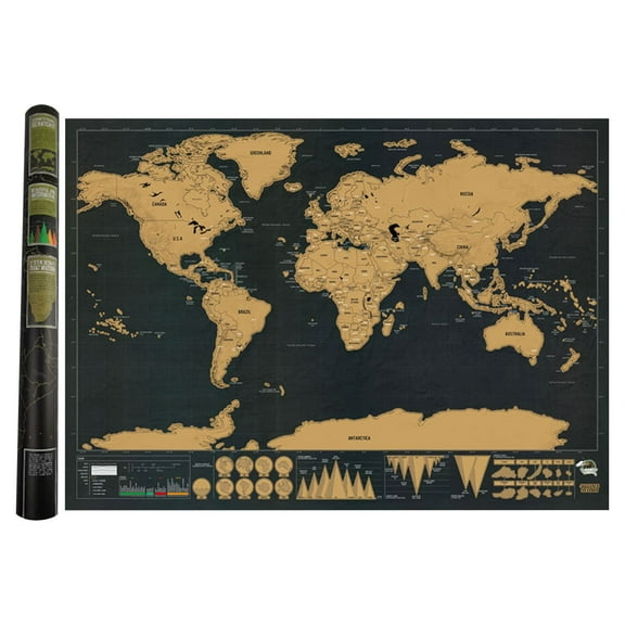 XUFLVPSEF Detailed Scratch off World Map Poster Black and Gold Scratchable World Map Glossy Laminated Travel World Map Full Accessories Kit Best Gift Scratch off Map of the World