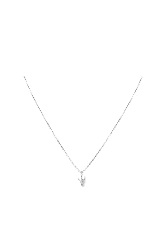 I Love You Sign Language Necklace with Optional Initial Birthstone ASL I Love You I Love You Hand Sign Necklace ASL Gift Clearance Silver