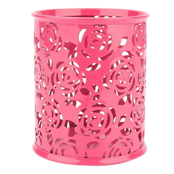 XUFLVPSEF Metal Rose Flower Hollow Pen Pencil Pot Cylinder Container Makeup Cosmetic Brushes Holder Organizer Pen Holder Stationery Storage Office Supplies Hot Pink Out Rose Pencil Holder