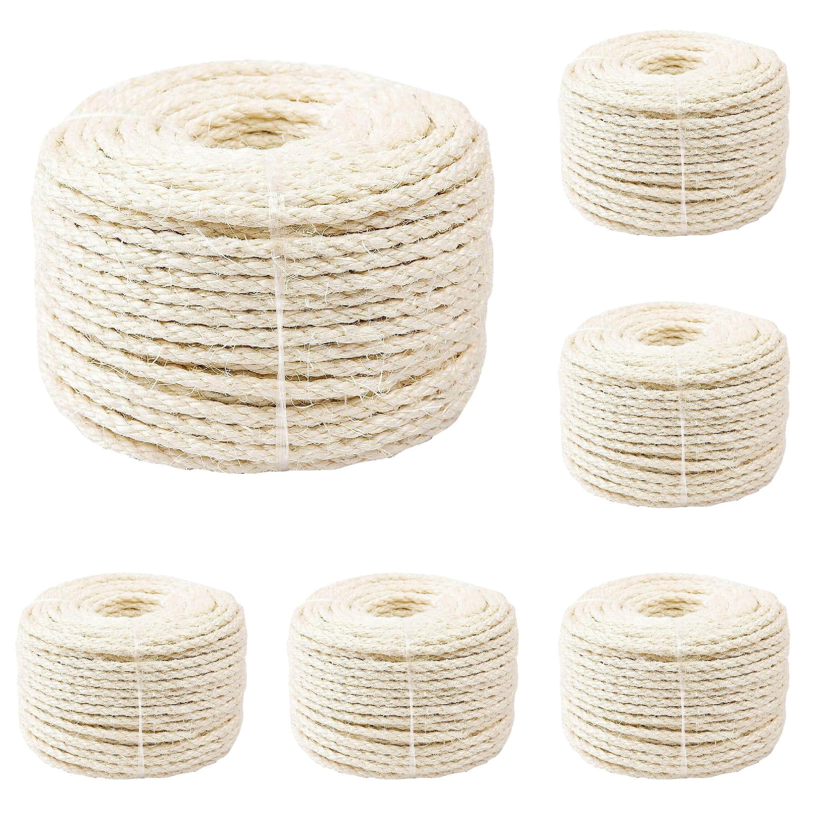 Luff Rope Replacement XUFLVPSEF White Sisal Rope 4mm x 196.8Ft for Cat Scratching Post Tree ...