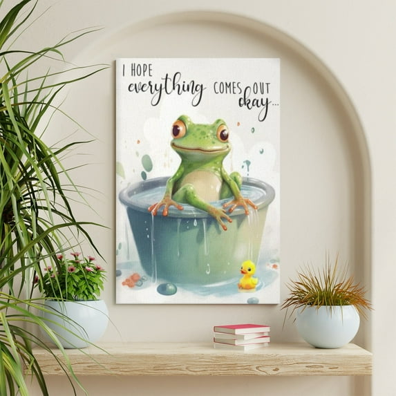XUFX Frog Bathroom Decor Wall Art Frog Poster Funny Frog Pictures for Bathroom Funny Bathroom Signs Canvas Print Painting Funny Animal Wall Décor Artwork Ready to Hang Framed 8x10inch