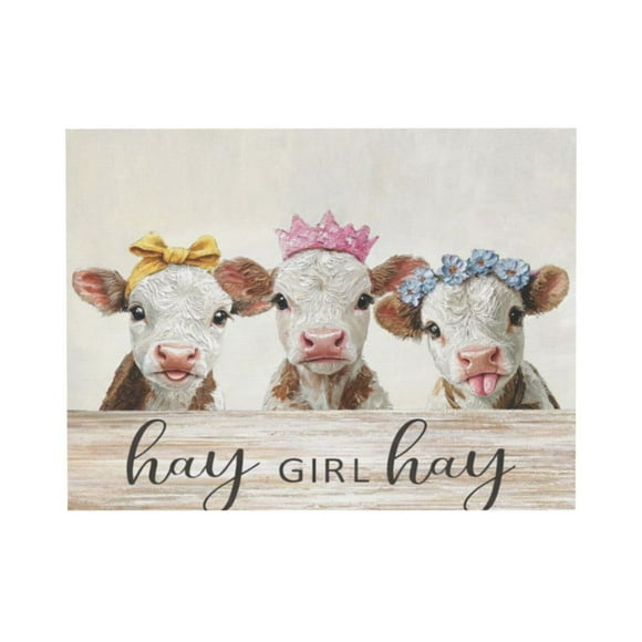 XUFX Funny Cow Wall Art Farmhouse Animal Canvas Decor Girls Room Kitchen Bedroom Bathroom Nursery Rustic Country Cow Print Cute Cowgirl Gift for Women Western Home Sign Unframed 10x8inch