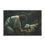 XUFX Jesus painting mural under the starry sky Christian religion lamb picture print artwork poster with suitable for bedroom living room office decoration 10x8 inch Unframe