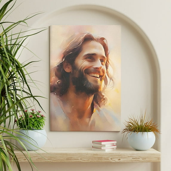 XUFX Smile Jesus Wall Art Jesus Loves Me Canvas Wall Decor Christian Picture Poster Christianity Watercolor of Jesus Gift God Painting Print CatholicArtwork Framed&nbsp;8x10inch