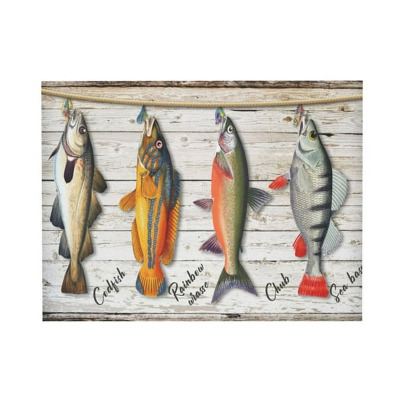 XUFX Vintage Fish Wall Decor Coastal Wall Art Kitchen Canvas Fishing Painting Rustic Ocean Marine Life Poster Funny Nautical Picture Artwork Home Unframed 20x16inch