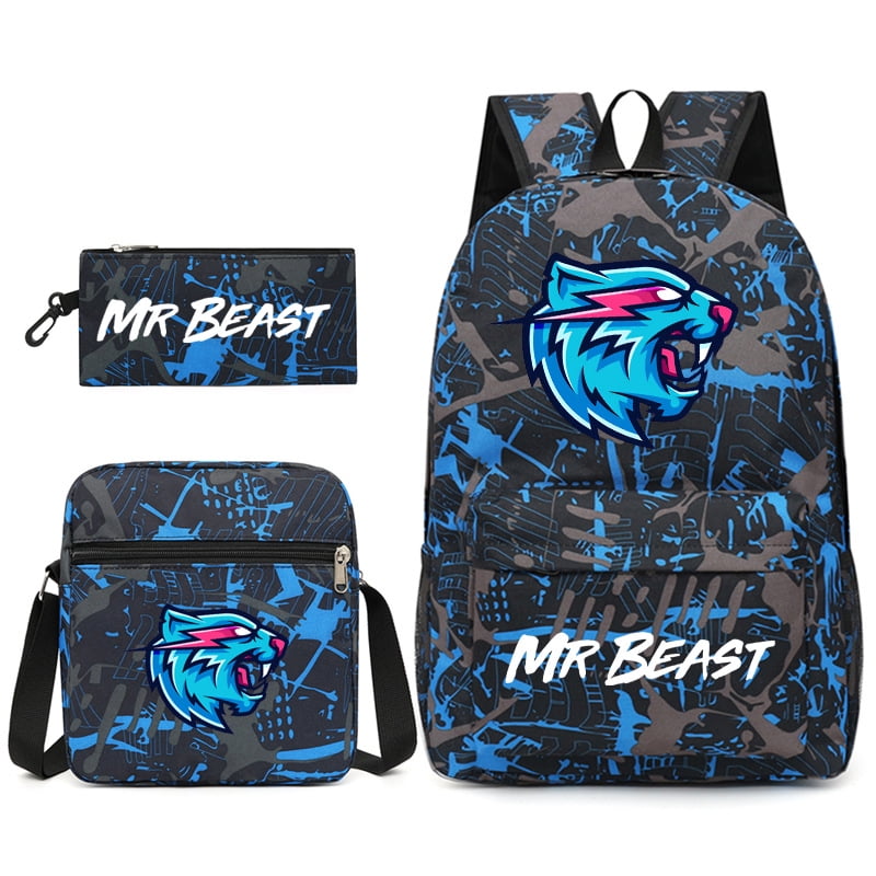 XUHOG Mr Beast Lightning Cat Backpack Three-piece Digital Printing Backpack Student School Bag Shoulder Bag
