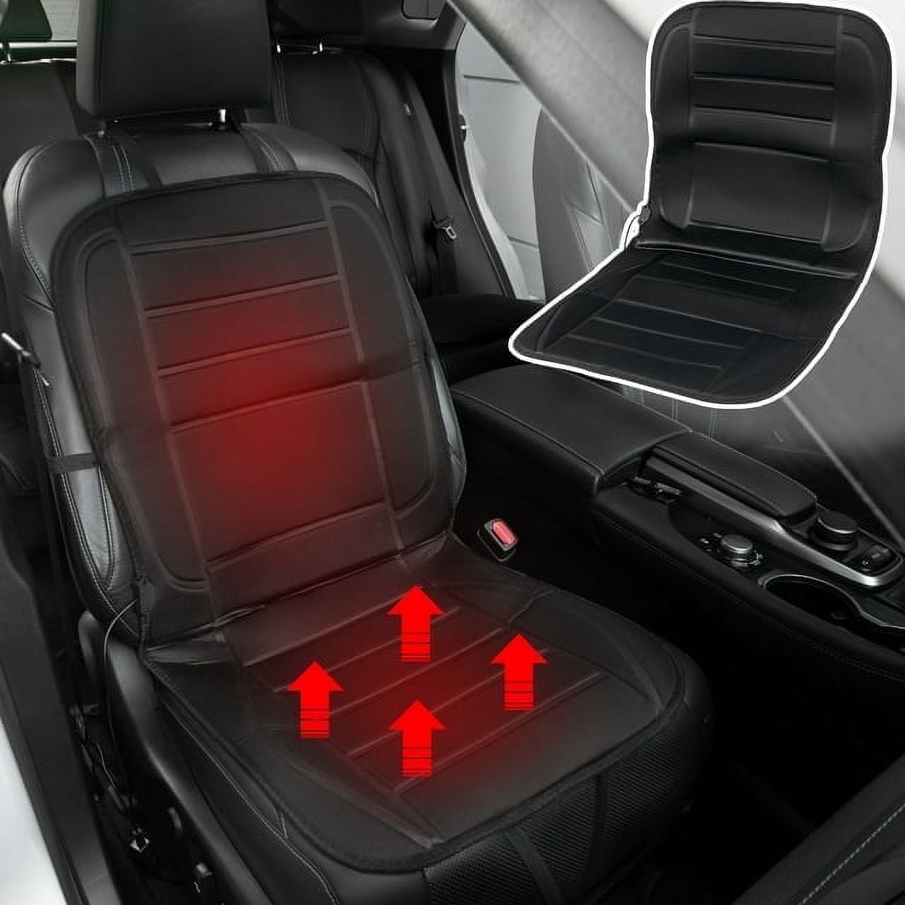 XUKEY 12V Car Heated Seat Cushion with Lumbar Support Black Universal